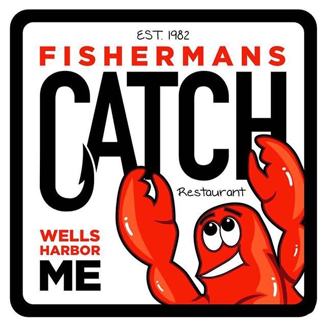 Fishermans catch wells harbor me logo with a lobster