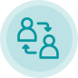 Um círculo azul com duas pessoas e setas dentro dele.