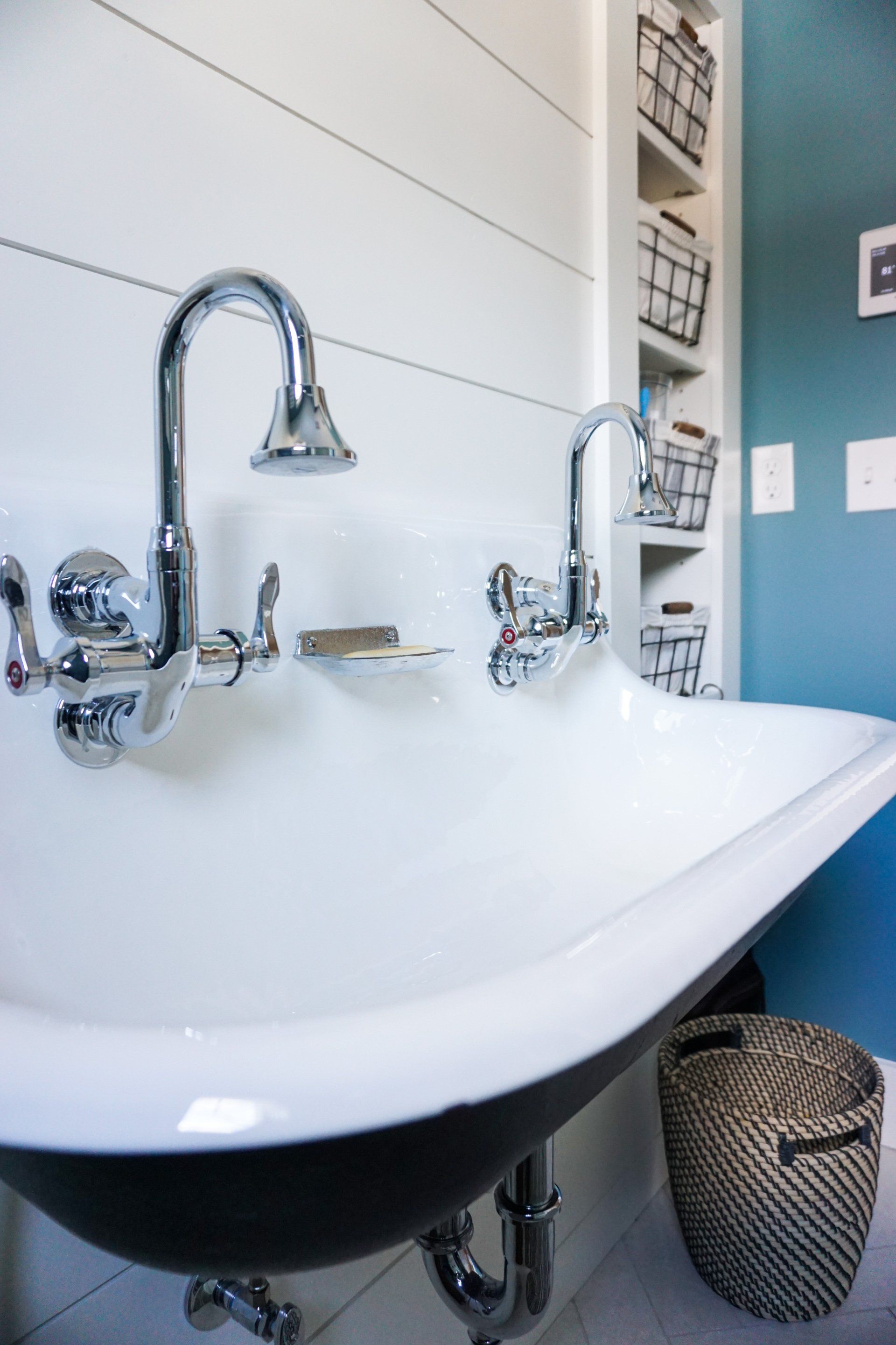 bathroom renovation with vintage sinks