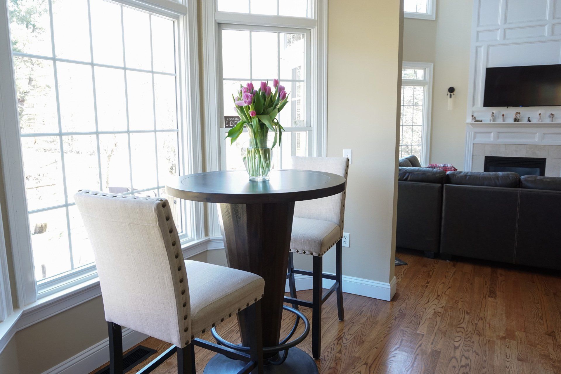 a table with a vase of flowers on it