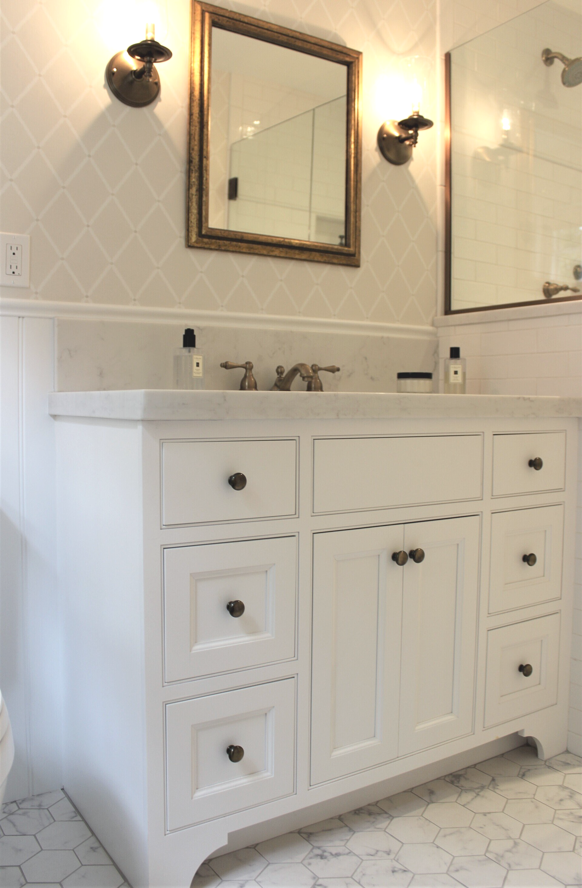modern bathroom renovation with white vanity