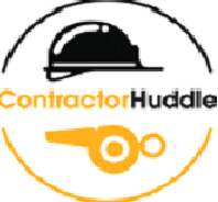 The logo for contractor huddle shows a hard hat and a whistle.