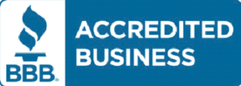 A blue sign that says accredited business on it