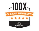 A logo that says `` 100x 5 star reviews '' on a white background.