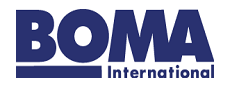 The boma international logo is blue and white on a white background.