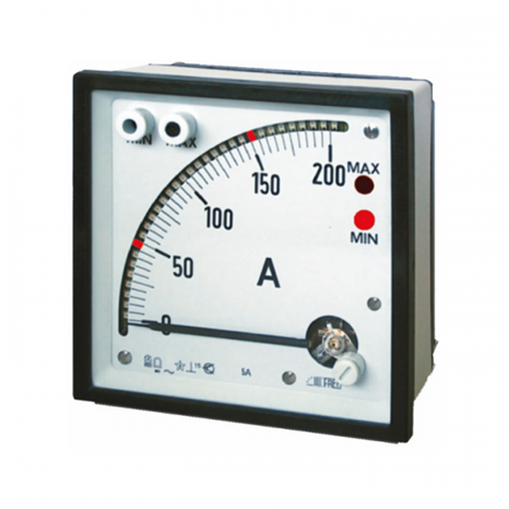 An analog panel ammeter, specifically designed for measuring alternating current (AC).