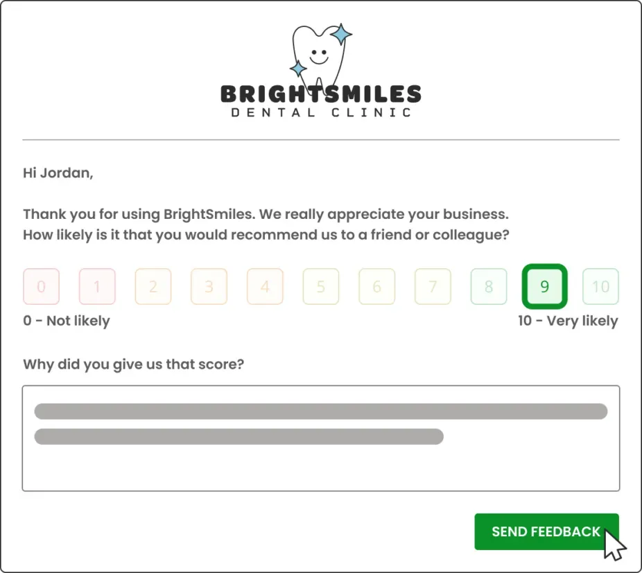 A screenshot of a survey for bright smiles dental clinic.