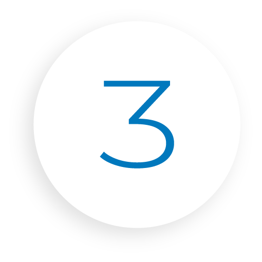 A blue number three in a white circle on a white background.