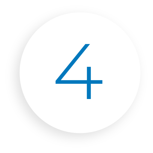 A white circle with a blue number four inside of it.