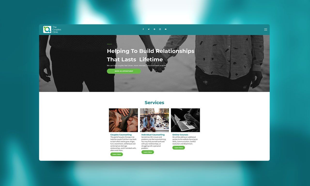 A website with a picture of two people holding hands on it.