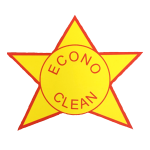 Yellow star logo with red outline and inner circle with "ECONO CLEAN" in red.