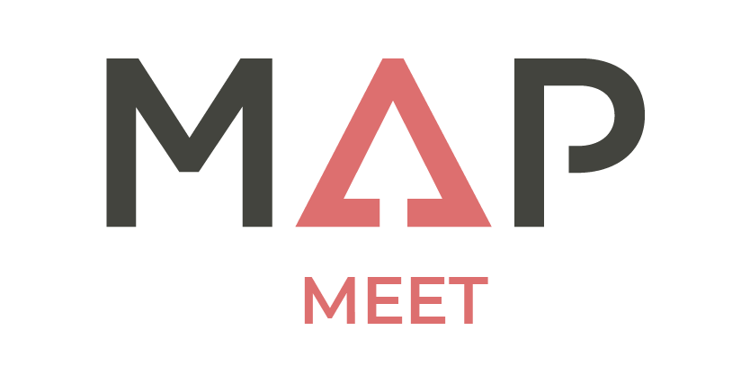 A logo for map meet is shown on a white background.