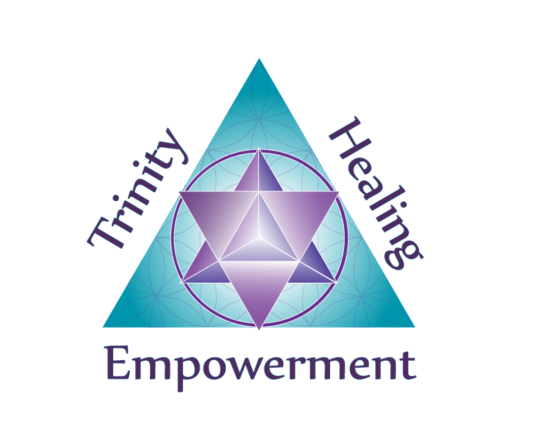 A triangle with the words trinity healing empowerment on it