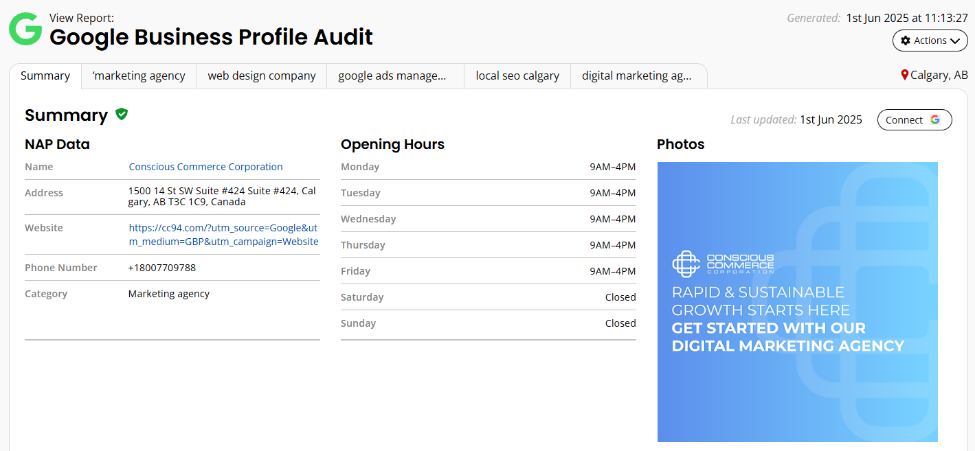 A local search audit summary block