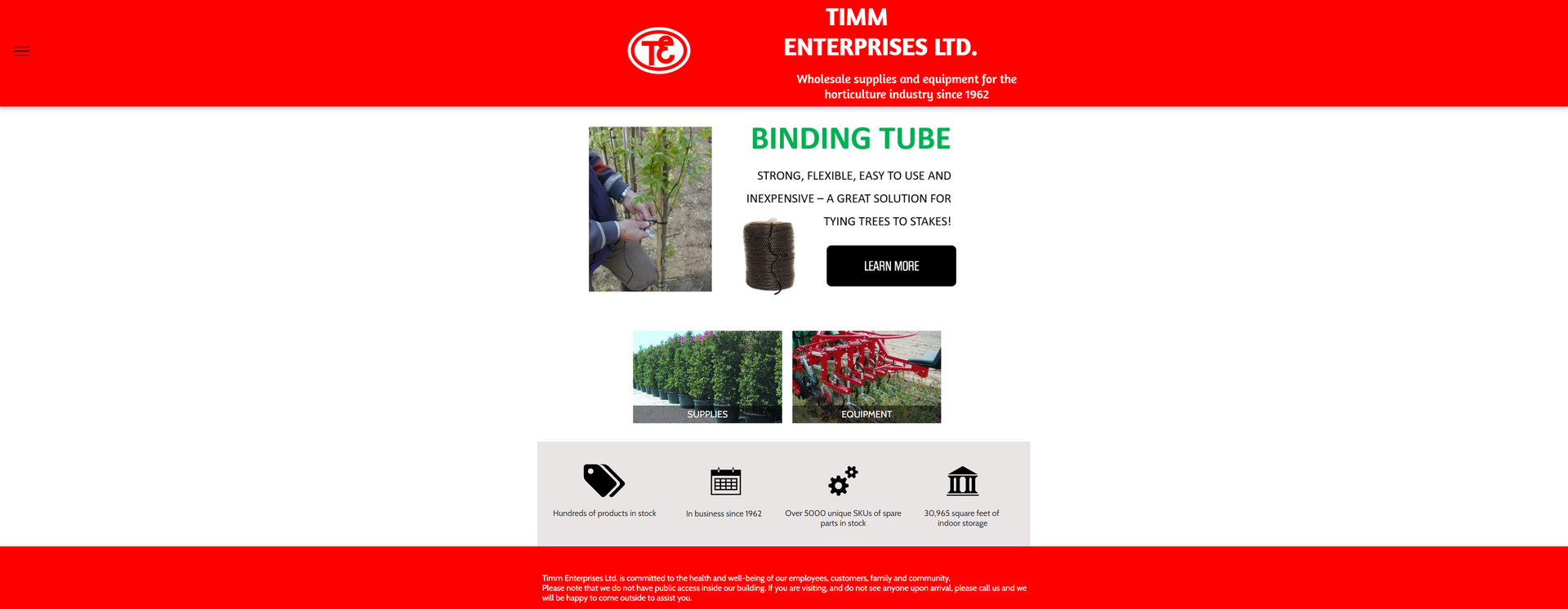 Website screenshot with red and white branding, showcasing landscaping products.