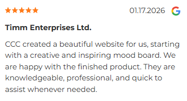 Review of website creation services from Timm Enterprises Ltd., 5 stars.