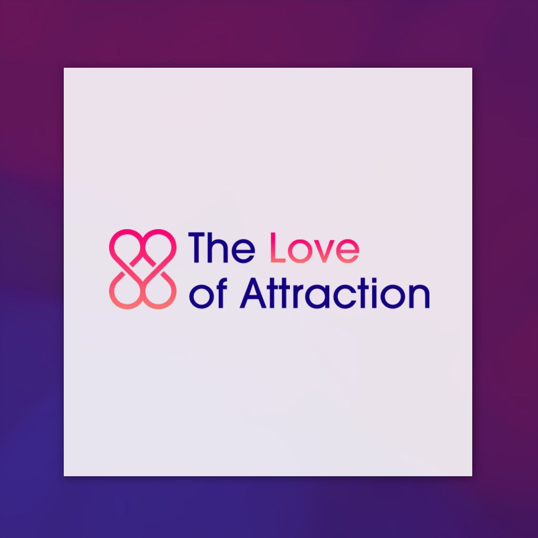 A logo for the love of attraction with a purple background.