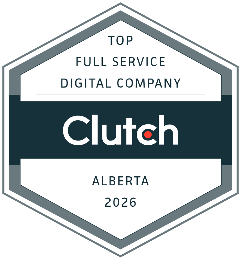 Clutch badge for Top Full Service Digital Company, Alberta 2026, in gray and teal