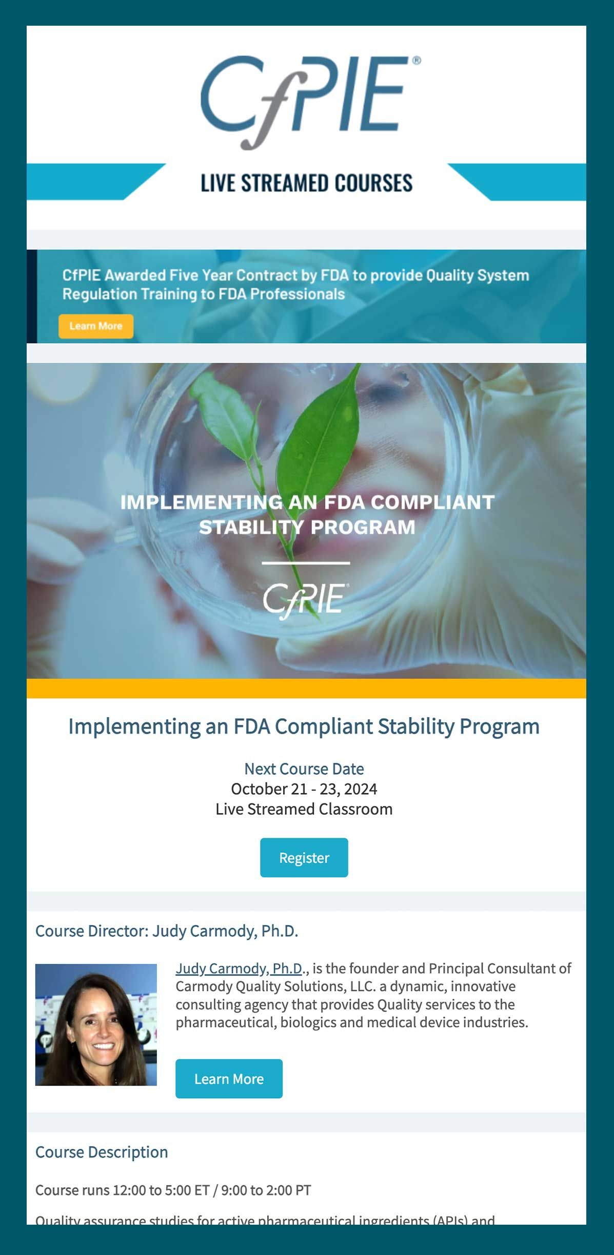 A screenshot of a cpie email with a picture of a woman holding a green leaf.