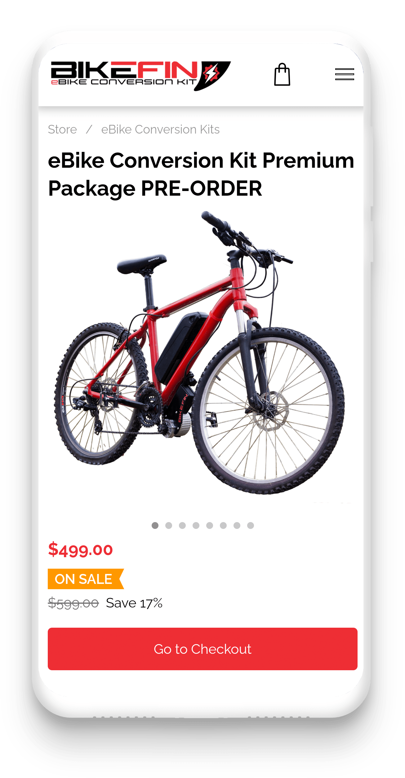 A red bicycle is on a cell phone screen.