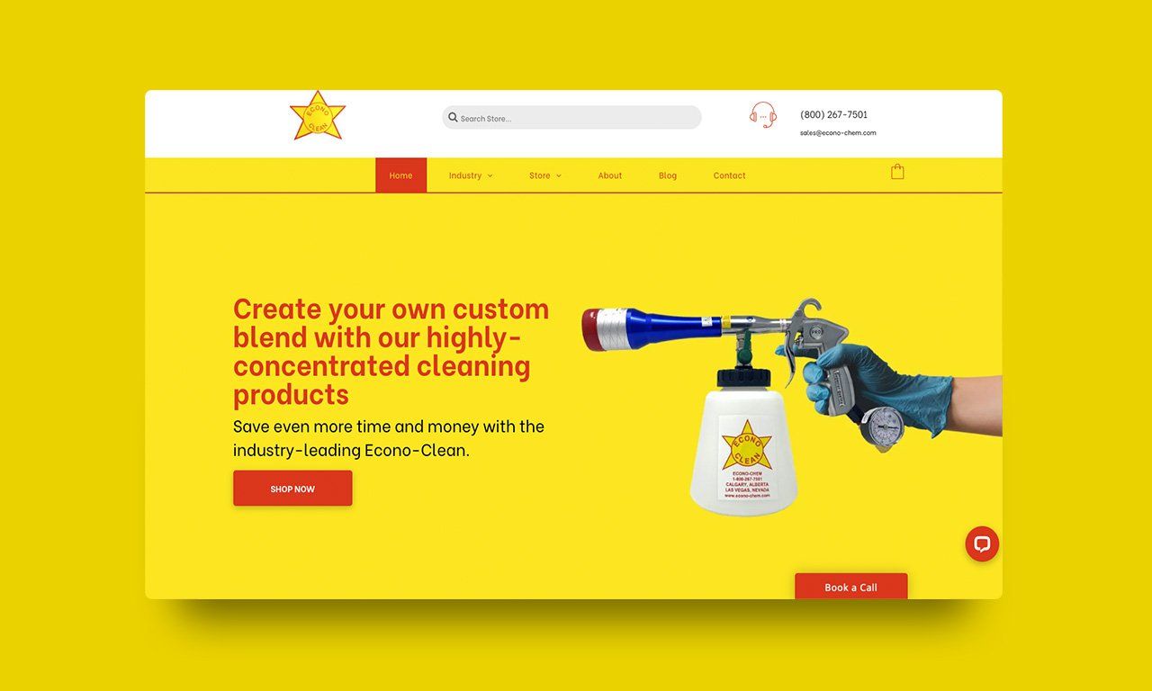 A person is holding a spray bottle on a yellow background.