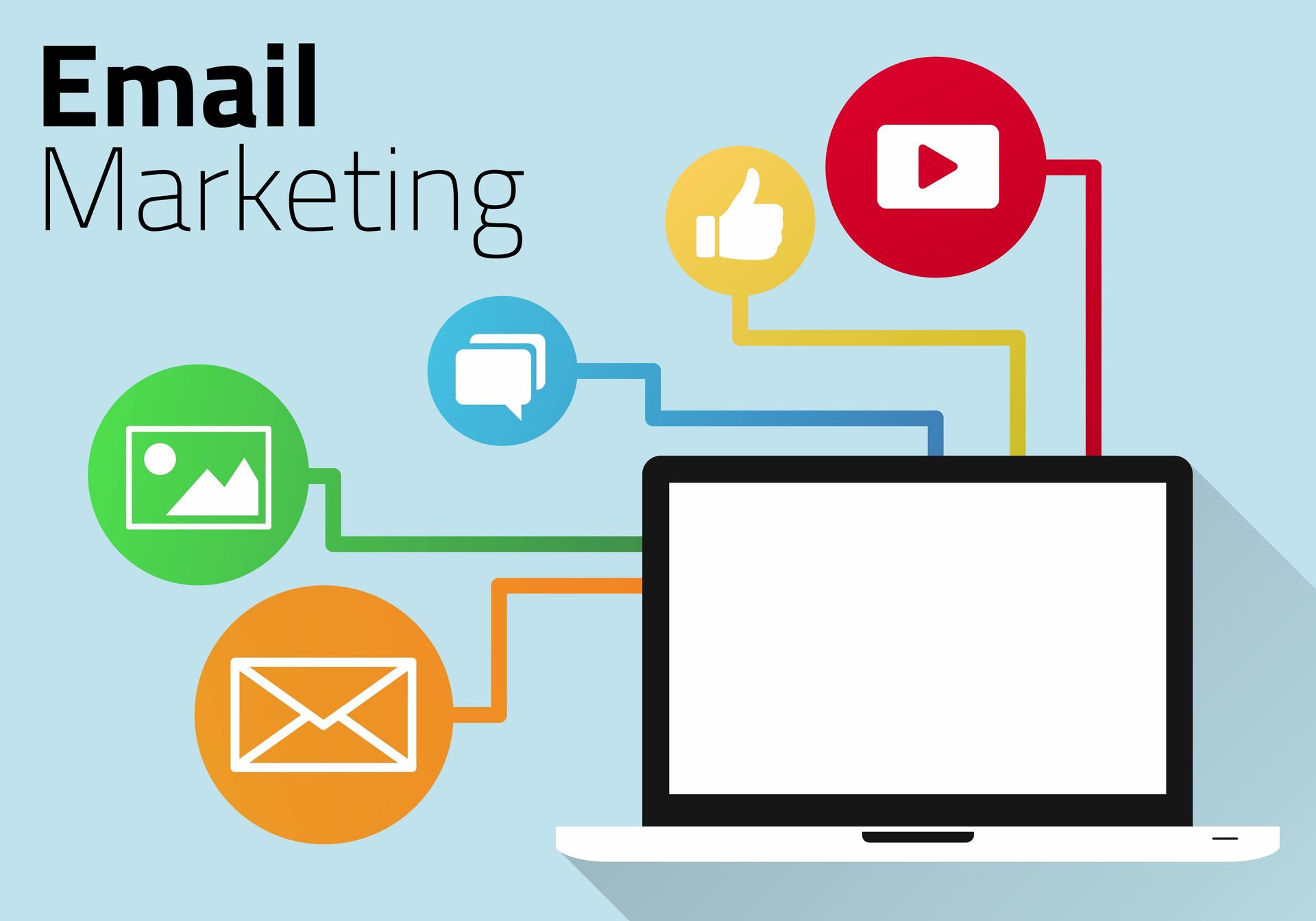 a laptop is surrounded by email marketing icons