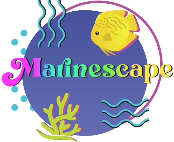 A logo for marinescape with a fish in the middle