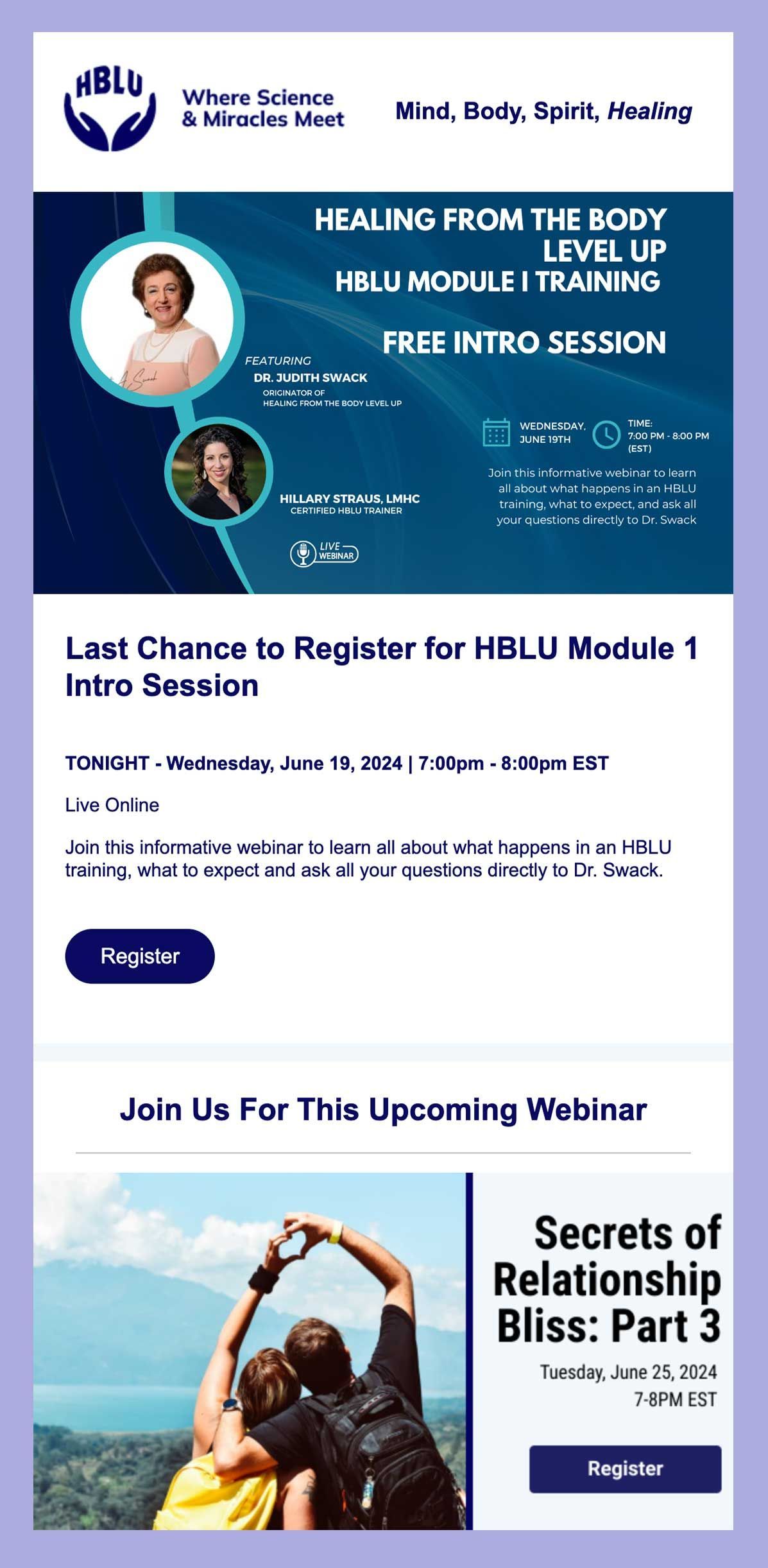 An email template for HBLU