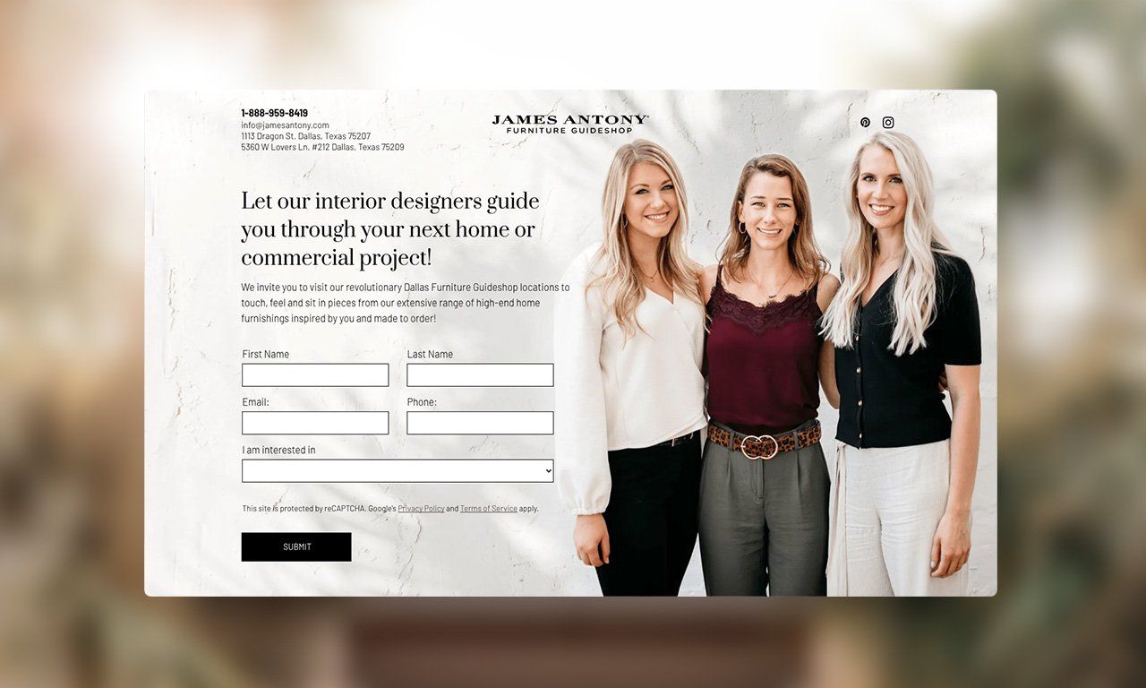 Three women are standing next to each other on a website.