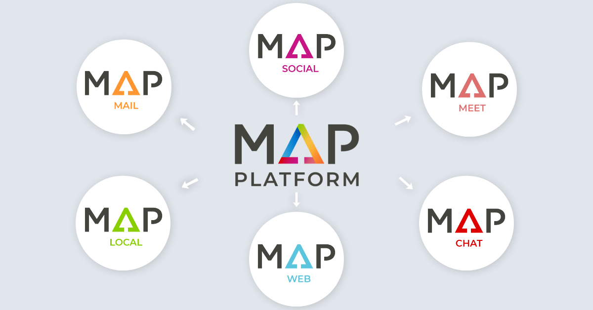 The map platform logo is surrounded by other MAP logos on a grey background.