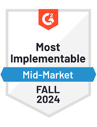 A badge that says `` most implementable mid-market fall 2024 ''.