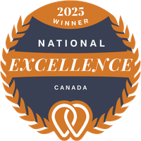 A badge that says 2025 national excellence canada