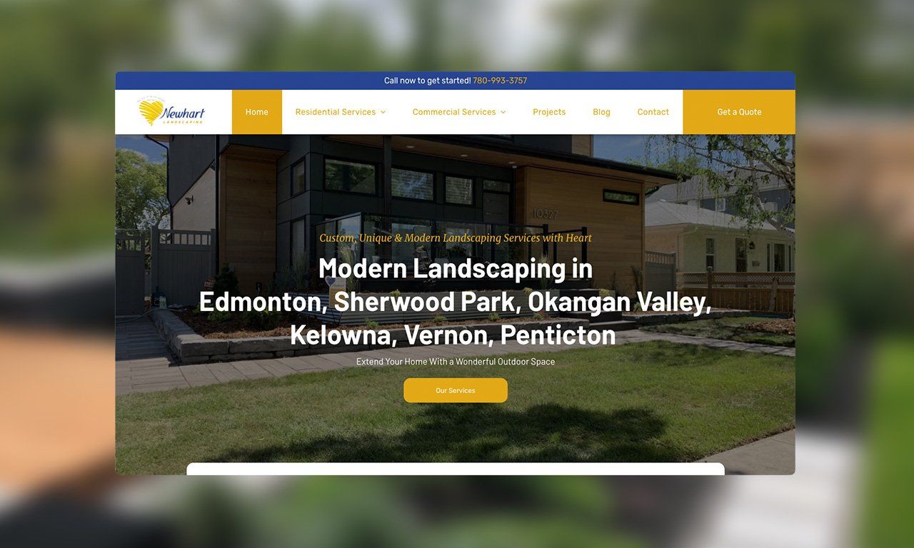 A screenshot of a website for modern landscaping in edmonton