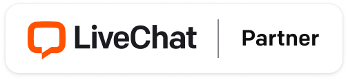 A logo for a live chat partner with a speech bubble.