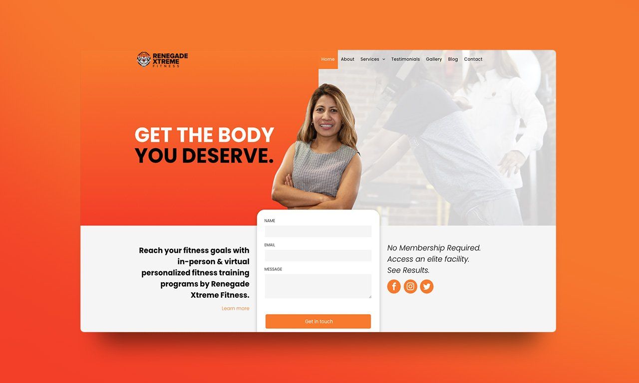 A woman is standing with her arms crossed on a website.