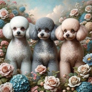 Miniature Poodles with flowers