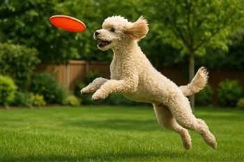Poodle Exercising with Frisbee Game