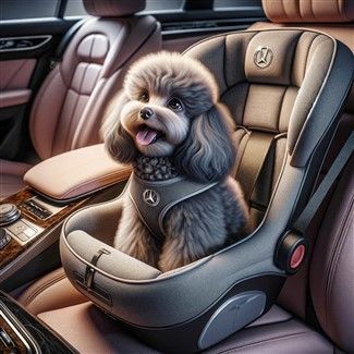 Poodle in car seat