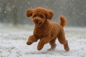 Poodle playing in the snow