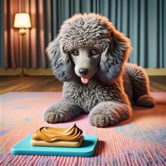 Poodle with licking mat toy