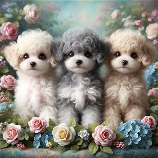 toy Poodles with flowers