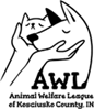 A black and white logo for the animal welfare league of keshaukee county.