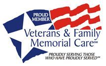 The veterans and family memorial care logo is proudly serving those who have proudly served.