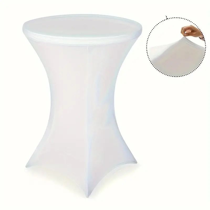 Mesa de cóctel de spandex blanco con base retorcida.