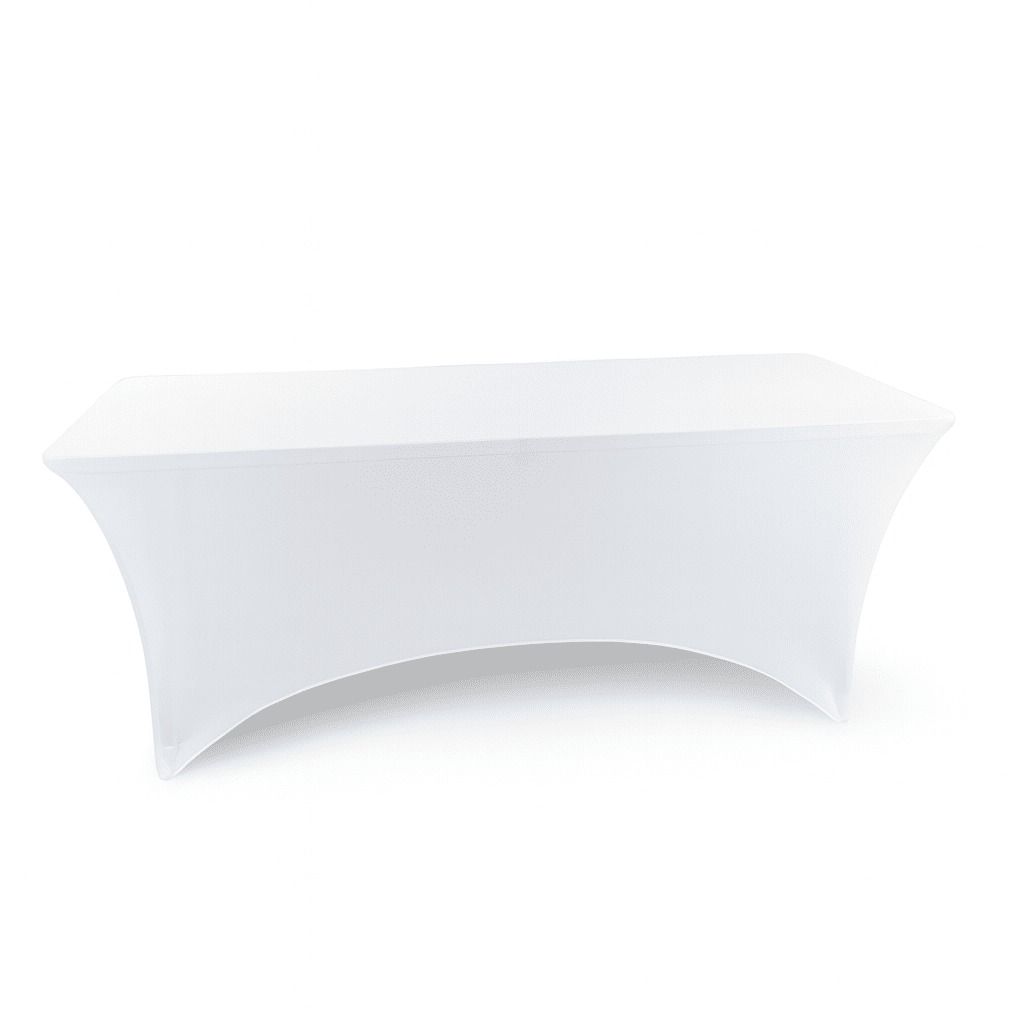 Mantel rectangular de spandex de color blanco.