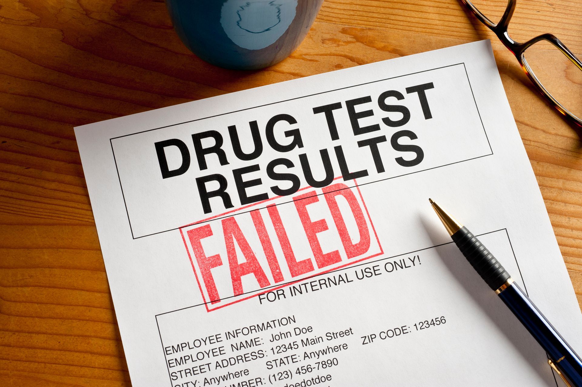 Drug test results paper stamped 