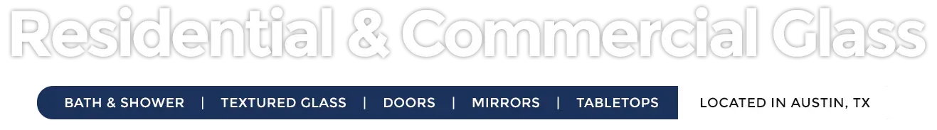 A blue and white sign that says residential and commercial glass