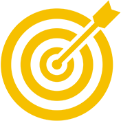 A yellow and white target with an arrow in the center.