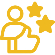 A yellow icon of a person with three stars around them.