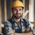 A man wearing a hard hat and overalls is smiling with his arms crossed.